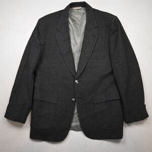 Vtg USA Made 42R Gray Flannel 100% Wool Mens Blazer Suit Jacket Sport Coat